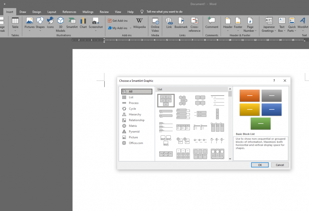 cara membuat bagan di word